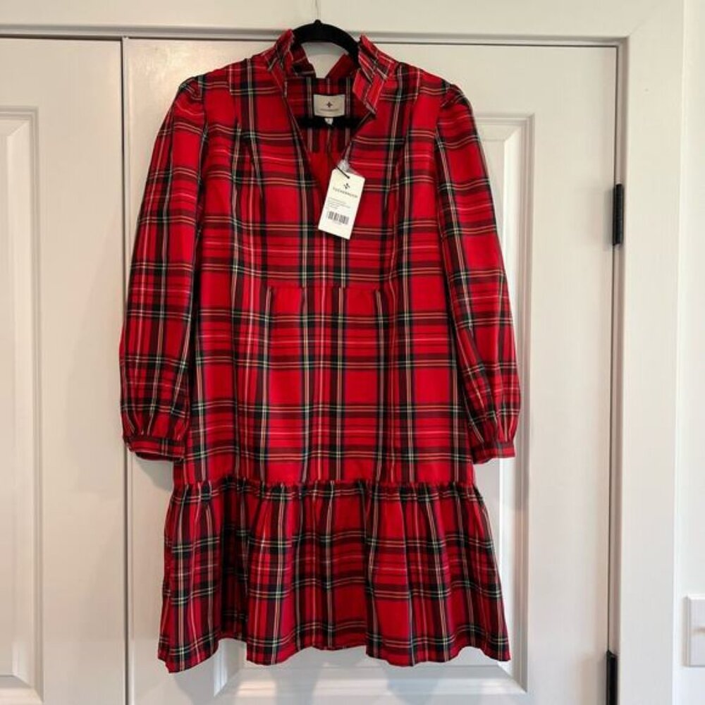 NWT Tuckernuck Women's Royal Stewart Tartan Palmerston Dress Red Plaid L